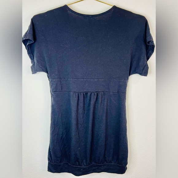 Papaya Black Plunge V Neck Short Sleeve Top Y2K Minimalist Size Medium Polyester - Picture 6 of 6